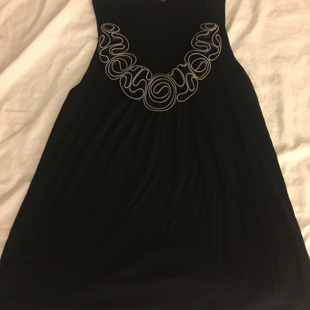 Black tunic top with zipper-style design